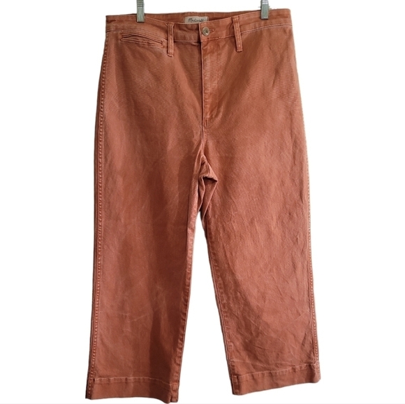 Madewell Emmett Wide-Leg Crop Pants 32 Garment Dyed Terra Cotta Orange High Rise - Picture 4 of 9